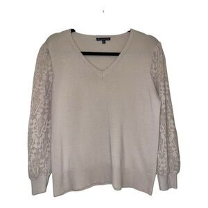 Adrianna Papell Pink V-Neck Sweater with Lace Sleeves